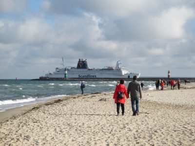 Warnemünde Baltic Sea beach Scandlines ferry at the beacon